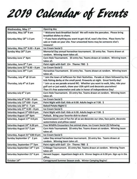 lv campground calendar of events.